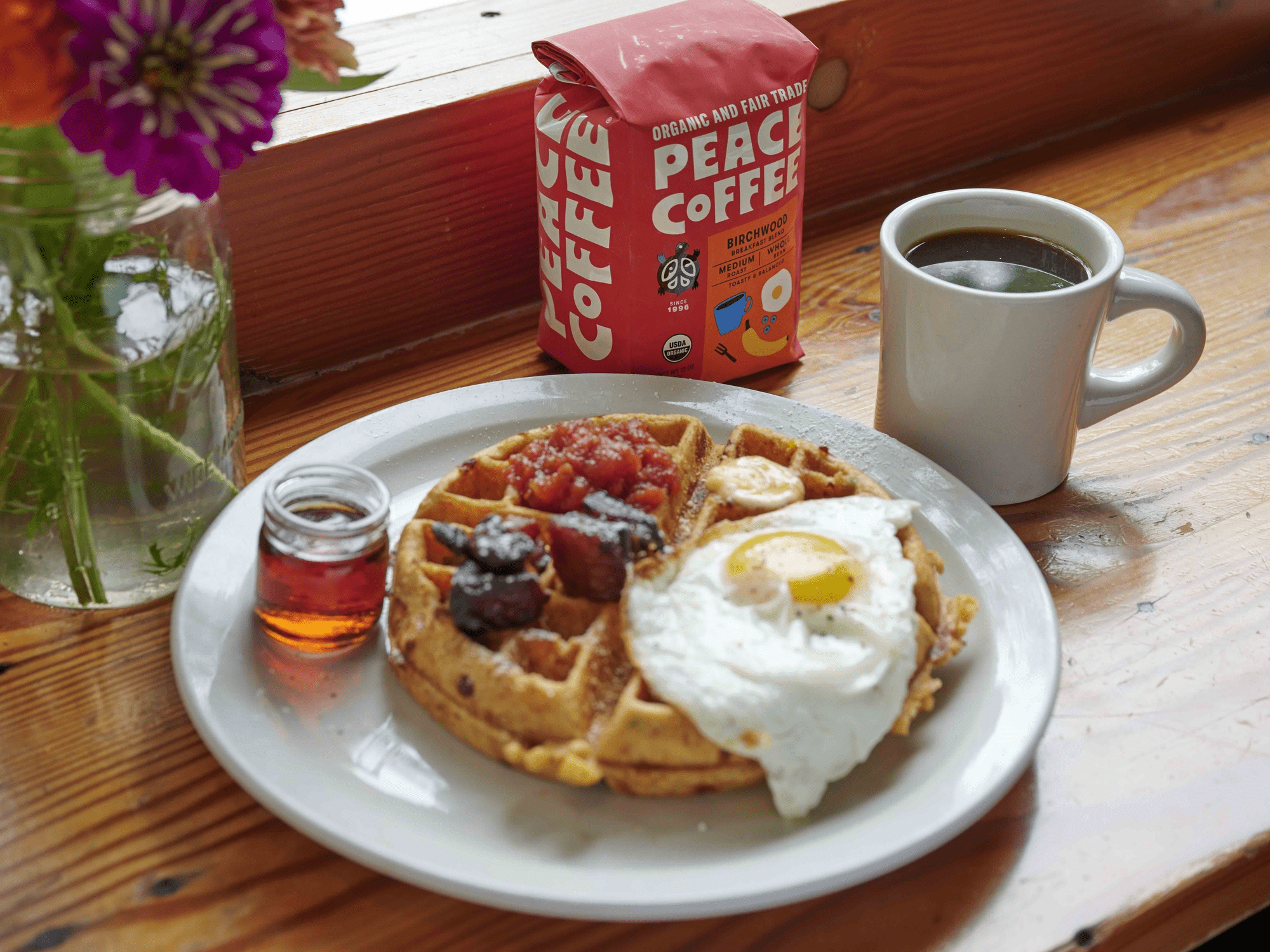 Birchwood Cafe Savory Waffle Recipe - Peace Coffee