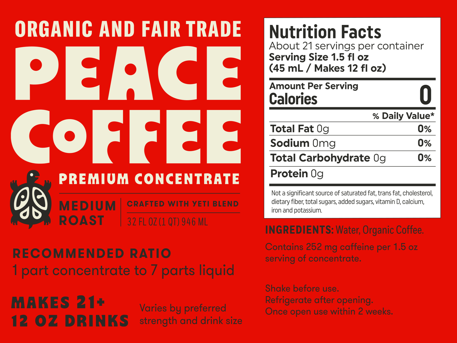 Premium Organic Coffee Concentrate - Peace Coffee