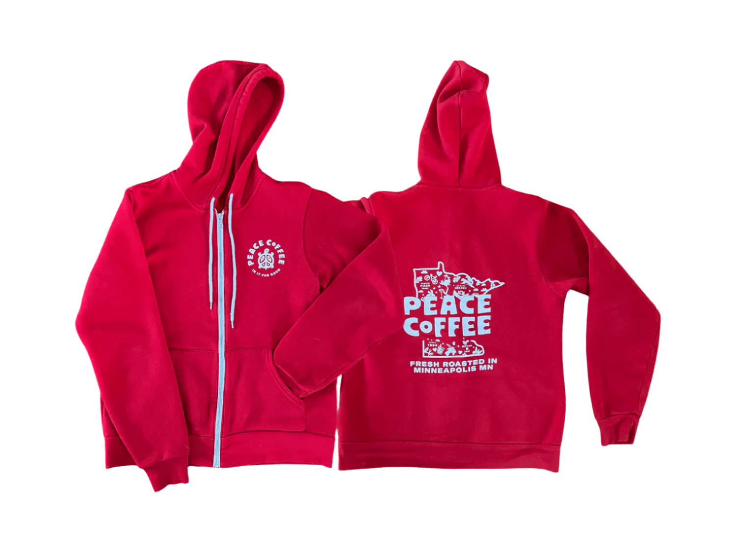 Red Zip Up Peace Coffee MN Hoody - Peace Coffee